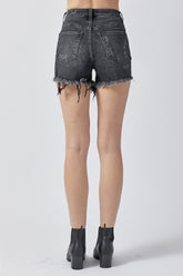RISEN Women's Raw Hem Denim Shorts with Pockets - Trendy Summer Wardrobe Essential